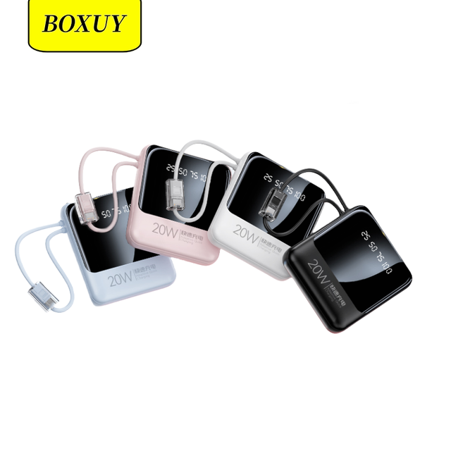 OEM ODM Built-in Cable Type C Power Bank 10000mAh with Lanyard LED Display Mobile Power Bank 5000mAh Mobile Power Bank
