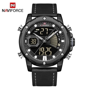 Marca superior <span class=keywords><strong>NAVIFORCE</strong></span> <span class=keywords><strong>9172</strong></span> nueva moda deporte hombres relojes de cuarzo correa de cuero Dual Time Display LED Digital impermeable reloj de pulsera - Product Image 4