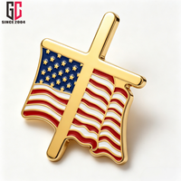 Broche de revers personnalisée d'usine, drapeau américain, croix émaillée, plaqué or, alliage de zinc, patriotique, religieuse, pour la Fête de l'Indépendance