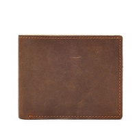 Dompet klasik kulit crazy horse retro merek pria, tipis, banyak slot, tas selempang kulit sapi, tempat kartu sederhana dari kulit, dapat dikustomisasi
