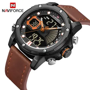 Naviforce-montre numérique analogique pour homme, Double affichage, bracelet en cuir, LCD, lumineux, 9172L boln
