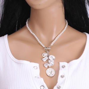 Collar de Perlas Falsas Irregulares de Estilo Barroco Retro, Cadena con Colgante de Moneda de Oro, Joyería de Moda para Fiestas, Collares para Mujer - Product Image 2