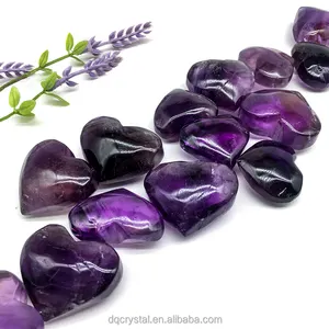 Natural Crystals Healing Stones Amethyst Heart Carving Gemstone Polished Amethyst Hearts For Love Gift