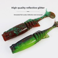 Hai-ähnlicher Köder mit Fischgeruch, T-Form, mehrteilig, kleiner künstlicher Weichköder, Wurm, zum Angeln, Edelstahl, 10/18 Stück, Schwarz
