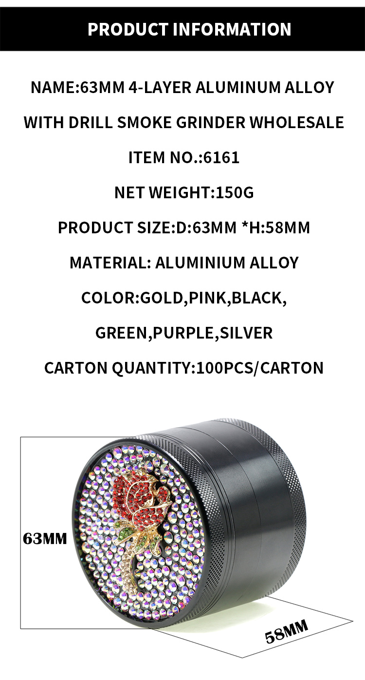 4 part 63mm aluminum alloy cactus diamond cute grinder for lady 6161