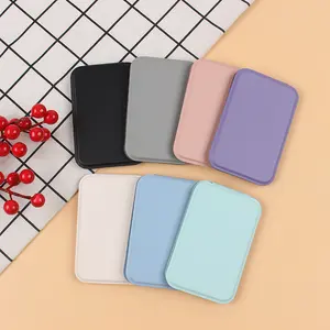 Customized Logo Folding Rectangle Pu Leather Handheld Mirror Pocket Mirror Custom Logo Portable PU Standing Mirror