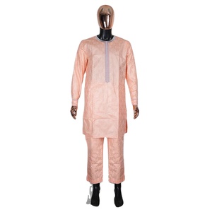 Vêtements africains pour hommes, ensemble traditionnel Bazin Riche brodé, haut à manches longues, ensemble <span class=keywords><strong>3</strong></span> <span class=keywords><strong>pièces</strong></span>, Abaya musulmane pour hommes, Thobe - Product Image 2