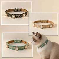 Collier pour animaux de compagnie en cuir de crocodile avec strass et laisse, réglable, anti-étranglement, pour chien et chat