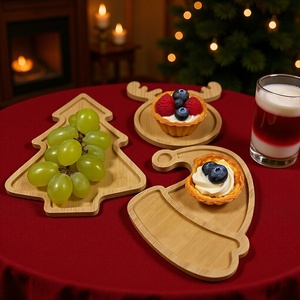 Bandejas de bambú con temática navideña, en forma de árbol, reno y gorro de Papá Noel, para servir frutas, postres, decoración para fiestas navideñas - Product Image 1
