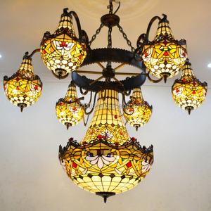 Lustre Tiffany multi-têtes en fer forgé pour hôtel, restaurant, villa, et suspension de luxe pour immeubles de grande hauteur - Product Image 3