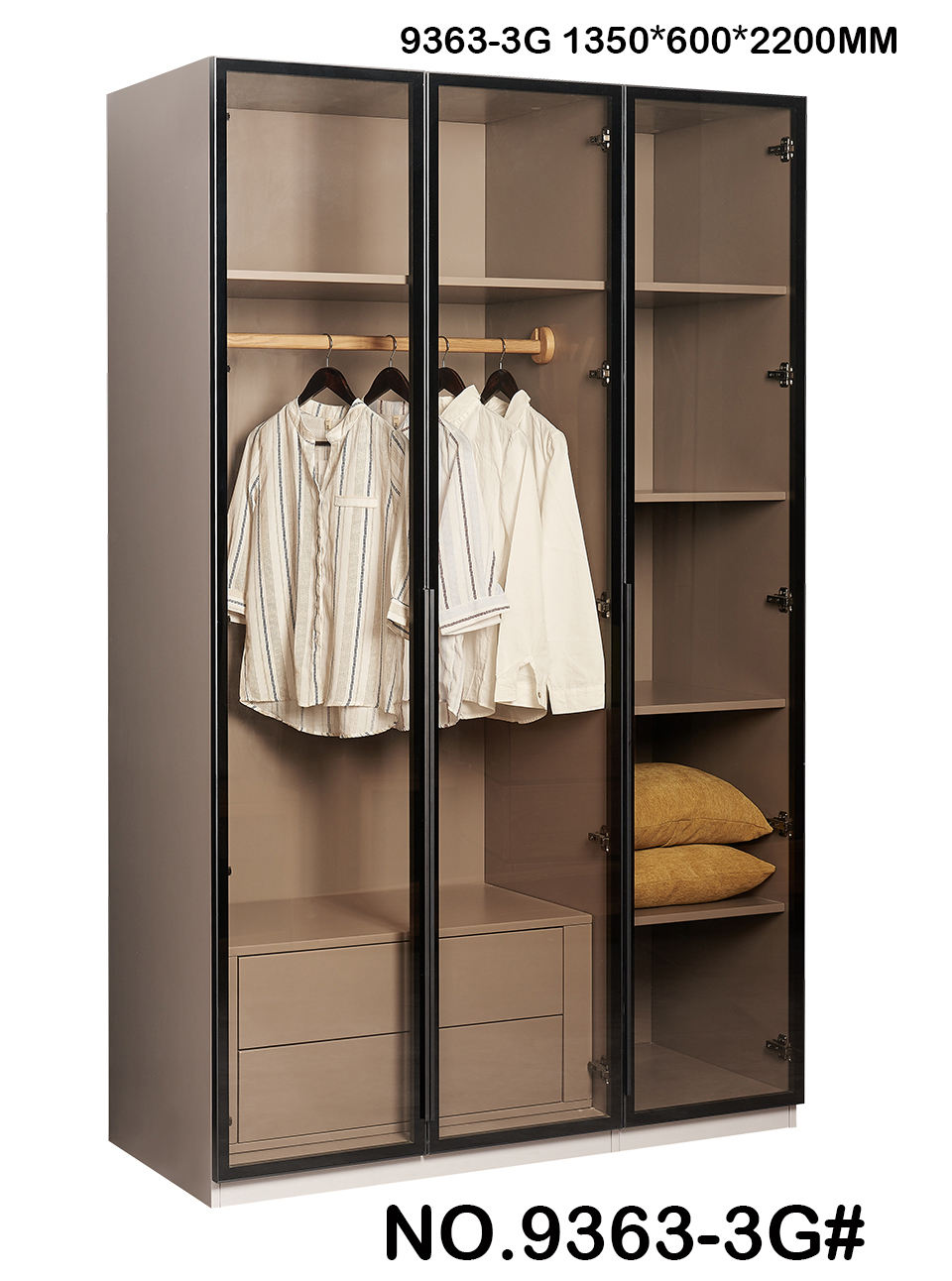 Light grey+Glass doors  9363-3G 1350*600*2200MM=620USD