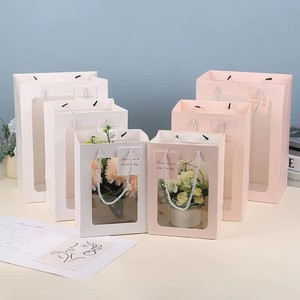 Borsa regalo di carta bianca trasparente per finestre alla moda con manici per compleanno, matrimonio, festa, anniversario - Product Image 2