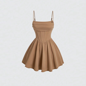 Cross-Biên Giới Châu Âu Mỹ Mùa Hè Mới Thời Trang Sexy Voan Sling Ăn Mặc Màu Rắn Pleated Casual Mini Dress - Product Image 4