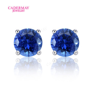 Cadermay Cornflower <b>Stud</b> Earrings 5mm 6.5mm 8mm 9mm Round Brilliant Cut 925 Sterling <b>Silver</b> Four Prong Setting - Product Image 2