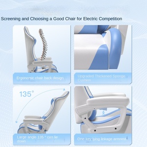 Ergonomic Ghế chơi game văn phòng hiện đại với ngả chức năng xoay thiết kế da tổng hợp màu xanh và phần còn lại chân - Product Image 4