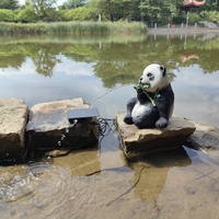 Fontaine solaire créative et élégante en résine faite à la main pour l'extérieur, statue décorative de jardin, cascade panda Art Déco, figurine
