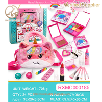 Ensemble de cosmétiques mignons pour enfants Kit de maquillage pour filles avec sac de maquillage et jupe en plastique sûrs et non toxiques pour bébé et enfants