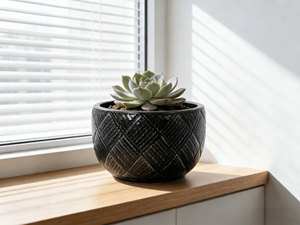 Pot de fleurs en céramique de style américain, gris foncé-noir, motif elliptique, finition émaillée, trou de drainage, 28,5 kg, écologique - Product Image 6