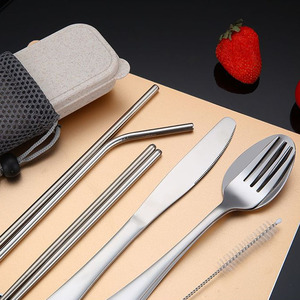 التخييم أدوات المائدة أدوات المائدة الفولاذ المقاوم للصدأ ملعقة شوكة عيدان السفر مجموعة - Product Image 6