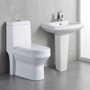 Ensemble combiné de salle de bains sanitaire en céramique avec pied de lavabo et placard à eau monobloc de qualité pour l'exportation Design de couleur blanche - Product Image 2