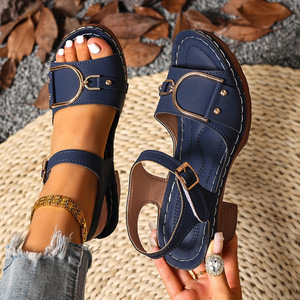 Sandales d'été tendance style pêcheur à bout ouvert - Sexy/Élégantes, talon carré, à enfiler, boucle, dessus en PU, semelle en caoutchouc, tendance mode - Product Image 2