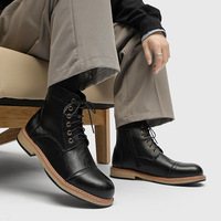 Bottes de travail rétro à lacets pour hommes, bottes à la cheville élégantes et polyvalentes en cuir véritable, adaptées aux trajets quotidiens et au travail