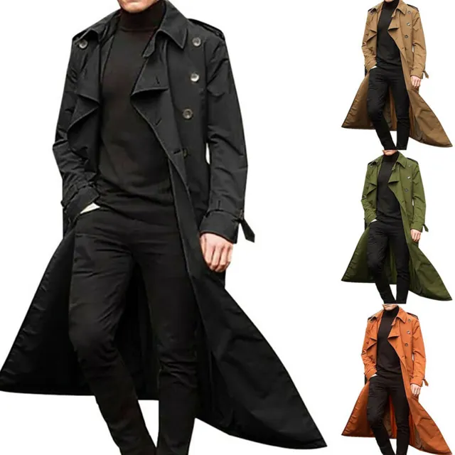 Autumn Solid Vintage Oversized Overcoat Outwear Lightweight Windproof Long Trench Coat For Men