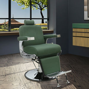 Kursi Potong Rambut <span class=keywords><strong>Salon</strong></span> Mewah Kulit Hijau Heavy-Duty Custom Modern dengan Rangka Stainless Steel dan Kursi untuk Toko Tata Rambut - Product Image 1
