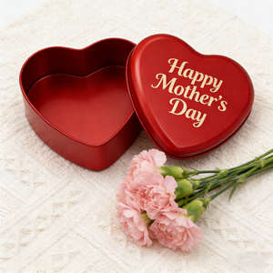 กล่องโลหะรูปหัวใจแบบกำหนดเอง <span class=keywords><strong>สี</strong></span><span class=keywords><strong>แดง</strong></span>พร้อมฝาปิด ได้รับการรับรองมาตรฐาน RoHS REACH บรรจุภัณฑ์ของขวัญวันแม่ - Product Image 1