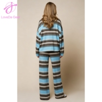 Ensemble sportif décontracté Loveda avec logo personnalisé, nouvelle collection automne-hiver, sweat-shirt à manches longues rayé à demi-zip pour femme et pantalon droit