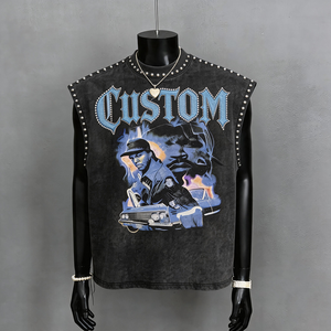 Canotta da Uomo Pesante in Cotone 100% con Rivetti e Strass, Design Personalizzato di Alta Qualità, Oversize Casual Senza Maniche - Product Image 1