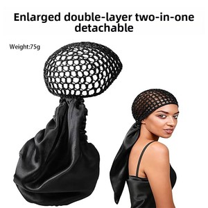 Nuevo Gorro de <span class=keywords><strong>Dormir</strong></span> 2 en 1 de Doble Capa <span class=keywords><strong>para</strong></span> Rizos, Gorro de Malla Trenzada Ajustable de Satén de Talla Grande, Ideal <span class=keywords><strong>para</strong></span> Cabello <span class=keywords><strong>Rizado</strong></span> - Product Image 3