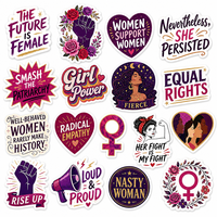 Autocollants personnalisés ronds à paillettes holographiques découpés à la forme, thème féministe Girl Power, écologiques, imprimés en couleur