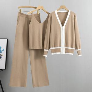 Traje Casual de Tres Piezas para Mujer, Otoño e Invierno, Chaleco de Punto con Cuello en V, Cárdigan para Mujer con Pantalones, Nueva Colección de Suéteres - Product Image 6
