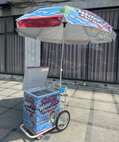 Chariot de vente mobile avec congélateur, parapluie, évier et robinet |   Chariot de vente ambulante de glaces et de bâtonnets glacés