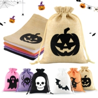Tas Serut Cetak Transfer Panas Halloween Motif Kartun, Kantong Permen, Tas Hadiah Pesta, Trick Treat, Buatan Cina