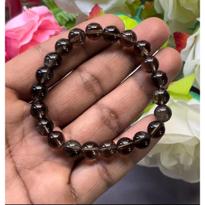 Smokey Quartz <b>Bracelet</b>: Round <b>Gemstone</b> Beads, Stretch <b>Bracelet</b> Unisex Classic Style Certified Anniversary Gift - Product Image 1