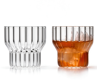 Mug en verre décoratif côtelé transparent en borosilicate soufflé à la main, tasse à expresso moderne, tasse à jus