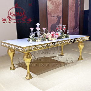 Mueble de lujo para eventos, patas doradas de acero inoxidable, mesa larga dorada para eventos de boda - Product Image 6