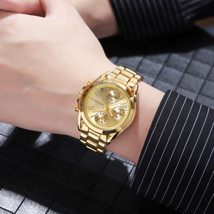 Montre chronographe ronde pour homme, montre-bracelet de luxe en acier inoxydable, montre à quartz étanche 30M - Product Image 2