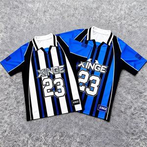 Camiseta Deportiva a Rayas Más Vendida en 2026, Jersey de Fútbol Personalizado con Número Digital Impreso, Camiseta Corta de Estilo Urbano para Hombre, Camiseta Deportiva Holgada - Product Image 1