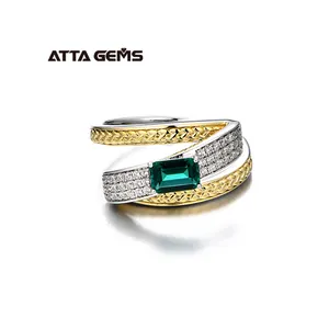 Novo Produto Especial Hoop Emerald Anéis Garra Hidrotérmica Zircão 925 Sterling Silver Branco Banhado A Ouro Anéis