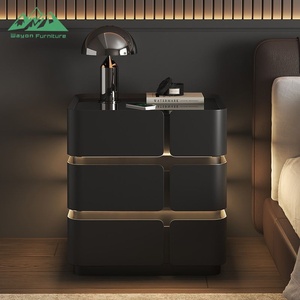 Wayon Lüks Şampanya Altın Akıllı Komodin Kablosuz Şarjlı Cam Üstlü 2 Çekmeceli LED Başucu Sehpası - Product Image 3