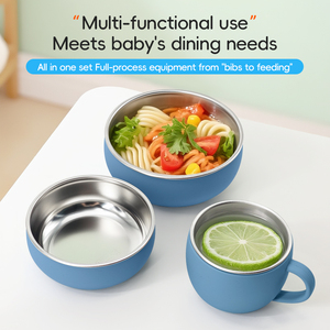 Safe Non Toxic 6 in 1 Metal Baby Feeding Bowl Set with Spoon Bib Soup Bowls Custom Logo Baby <b>Snack</b> <b>Container</b> - Product Image 4