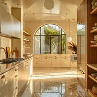 Armoires de cuisine modulaires sur mesure avec finition laquée haute brillance, design vintage français de luxe, fabriquées sur commande