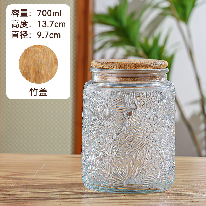 700ml - Couvercle en bambou tournesol - Transparent