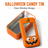 Boîte à bonbons d'Halloween en métal rectangulaire avec couvercle transparent, boîte à friandises pour cadeaux de fête, emballage cadeau personnalisé imprimé