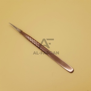 Pince à épiler pour extensions de cils en acier inoxydable, couleur or rose plasma, 14 cm, à angle droit, avec pointe à paillettes de diamant, pour volume de cils - Product Image 3