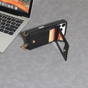 Étui de téléphone portable en cuir véritable avec fente magnétique pour cartes et bandoulière pour <span class=keywords><strong>iPhone</strong></span> 17 16 15 14 13 12 Pro Max – Vente en gros - Product Image 1