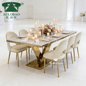 Ensemble de table à manger luxueuse avec pieds en acier inoxydable, compatibilité supérieure et polyvalente, 8 places - Product Image 3